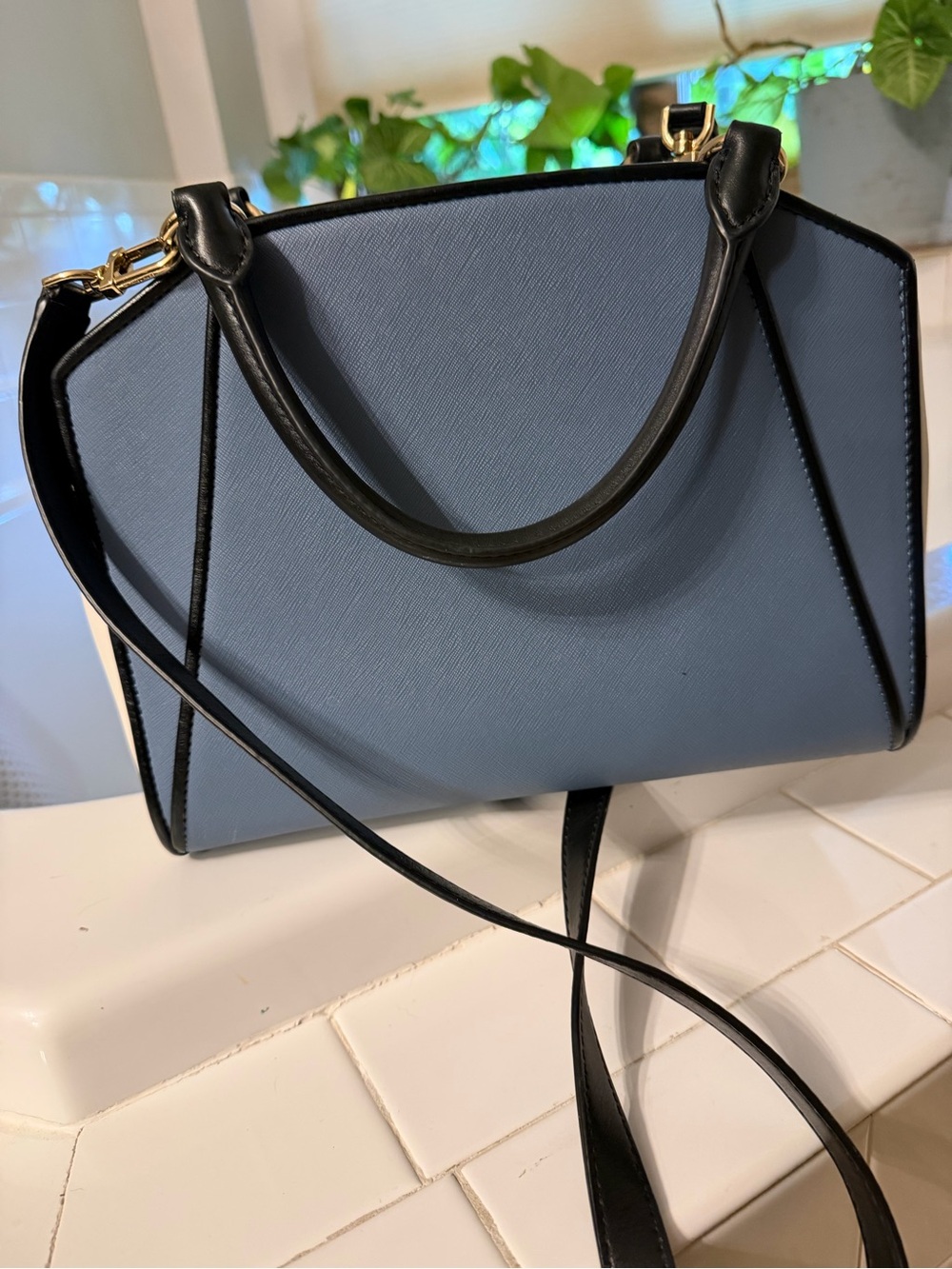 Michael Kors Powder Blue and Black Saffiano Satchel - Picture 3 of 7